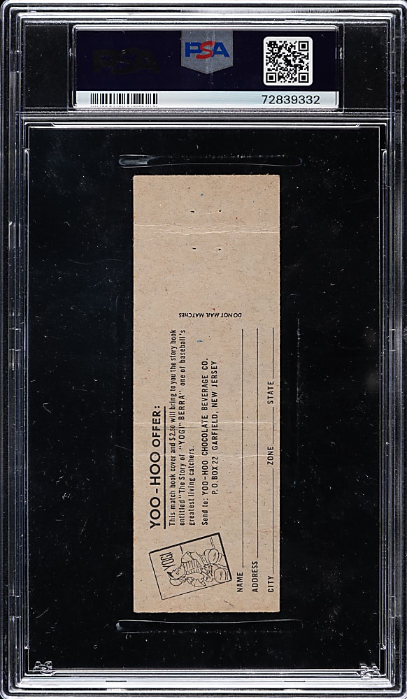 1958 Yoo-Hoo Matchbook Cover Mickey Mantle PSA VG 3