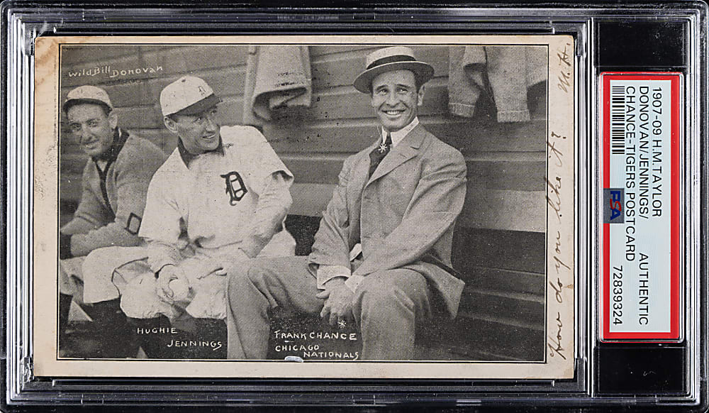 1907-1909 H. M. Taylor Postcard Hughie Jennings/Frank Chance/Wild Bill Donovan PSA Authentic