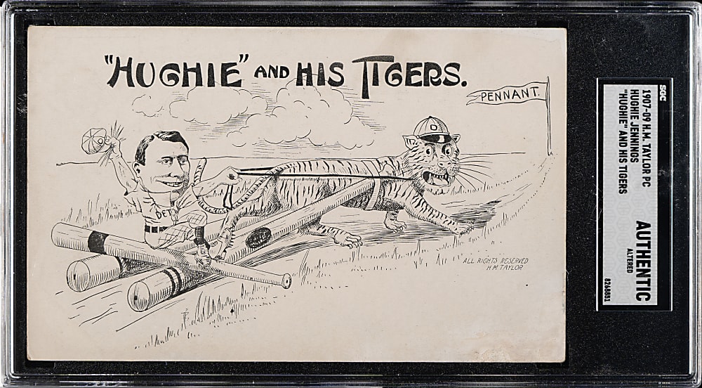 1907-1909 H. M. Taylor Hughie Jennings "Hughie" And His Tigers Postcard SGC Authentic