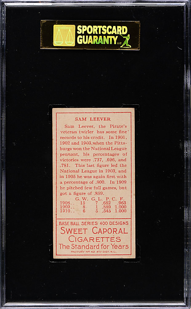 1911 T205 Gold Border Sam Leever SGC EX 60
