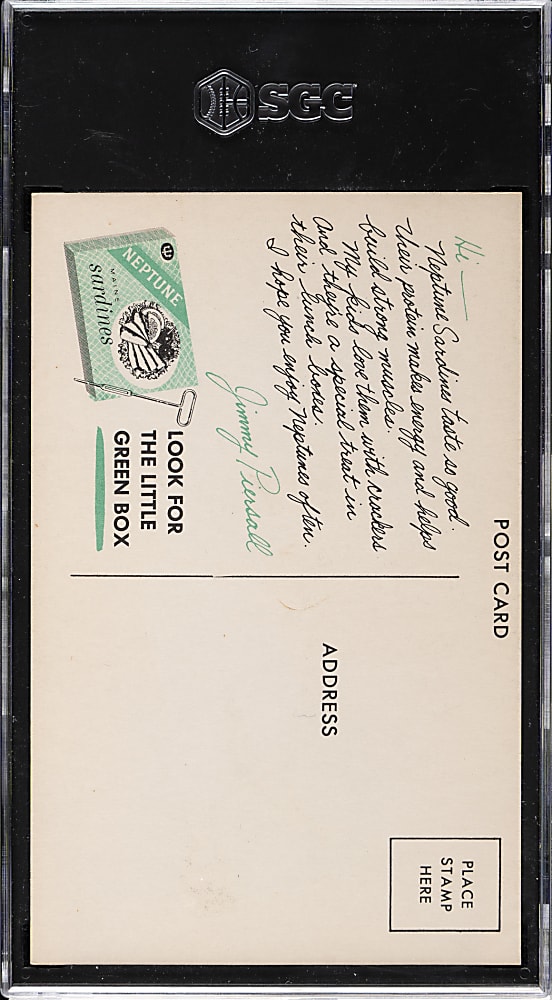 1959 Neptune Sardines Postcards Jimmy Piersall SGC EX 5