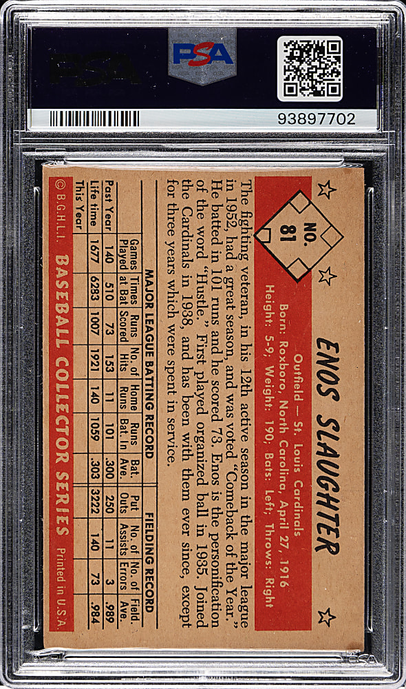1953 Bowman Color #81 Enos Slaughter PSA EX 5