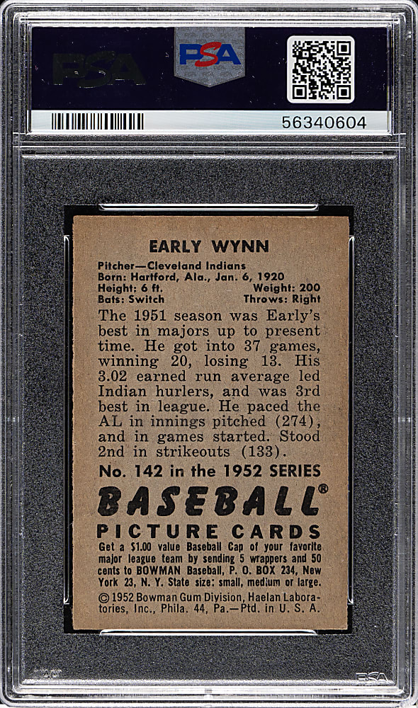 1952 Bowman #142 Early Wynn PSA EX-MT 6