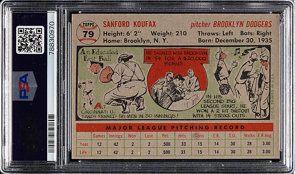 1956 Topps #79 Sandy Koufax Gray Back PSA VG-EX 4