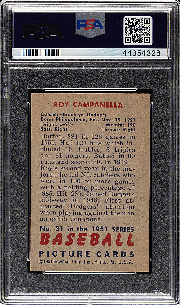 1951 Bowman #31 Roy Campanella PSA EX 5