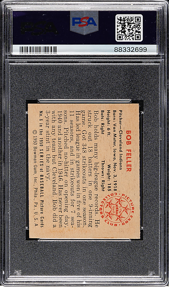 1950 Bowman #6 Bob Feller PSA VG+ 3.5