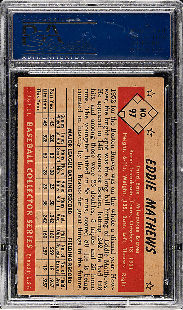 1953 Bowman Color #97 Eddie Mathews PSA EX-MT 6