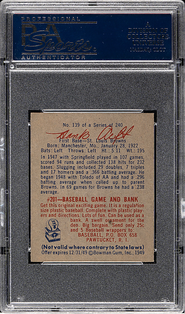1949 Bowman #139 Hank Arft PSA EX 5