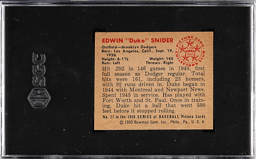 1950 Bowman #77 Duke Snider SGC EX+ 5.5