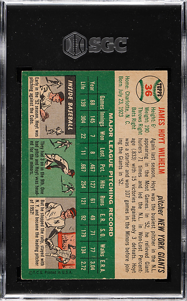 1954 Topps #36 Hoyt Wilhelm SGC EX/NM 6