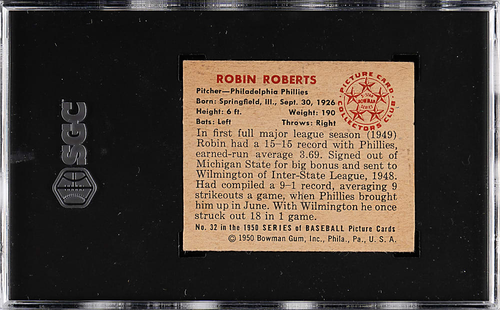 1950 Bowman #32 Robin Roberts SGC VG/EX+ 4.5