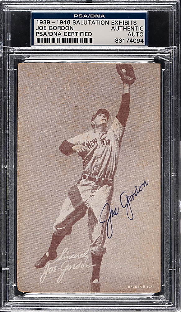 Signed 1939-1946 W462 Salutation Exhibits Joe Gordon New York - PSA/DNA