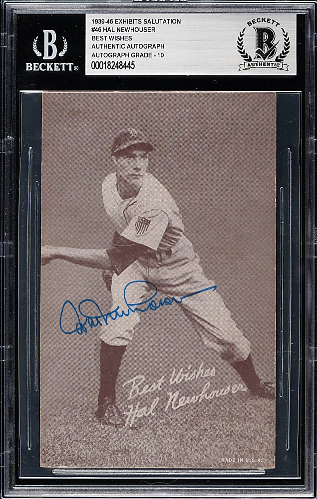 Signed 1939-1946 W462 Salutation Exhibits Hal Newhouser Beckett GEM MINT 10