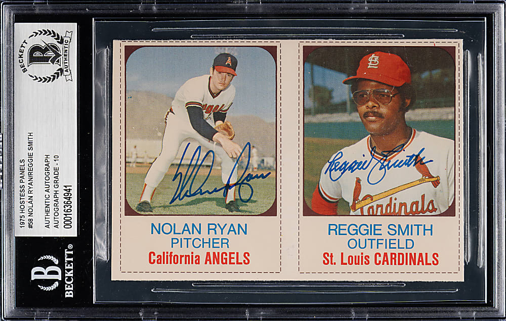 Signed 1975 Hostess Panel #58/59 Nolan Ryan/Reggie Smith Beckett GEM MINT 10