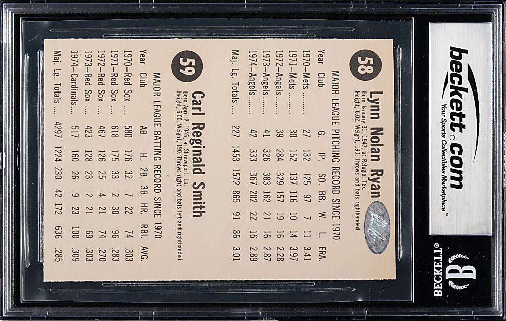 Signed 1975 Hostess Panel #58/59 Nolan Ryan/Reggie Smith Beckett GEM MINT 10