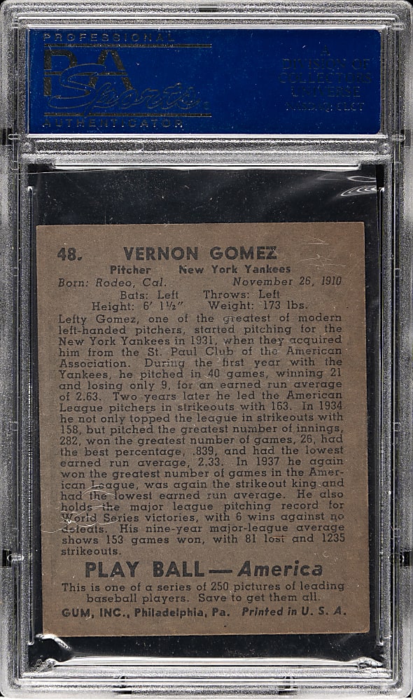 1939 R334 Play Ball #48 Lefty Gomez PSA EX 5