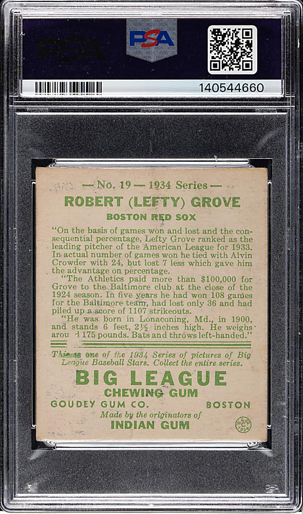 1934 R320 Goudey #19 Lefty Grove PSA GOOD 2