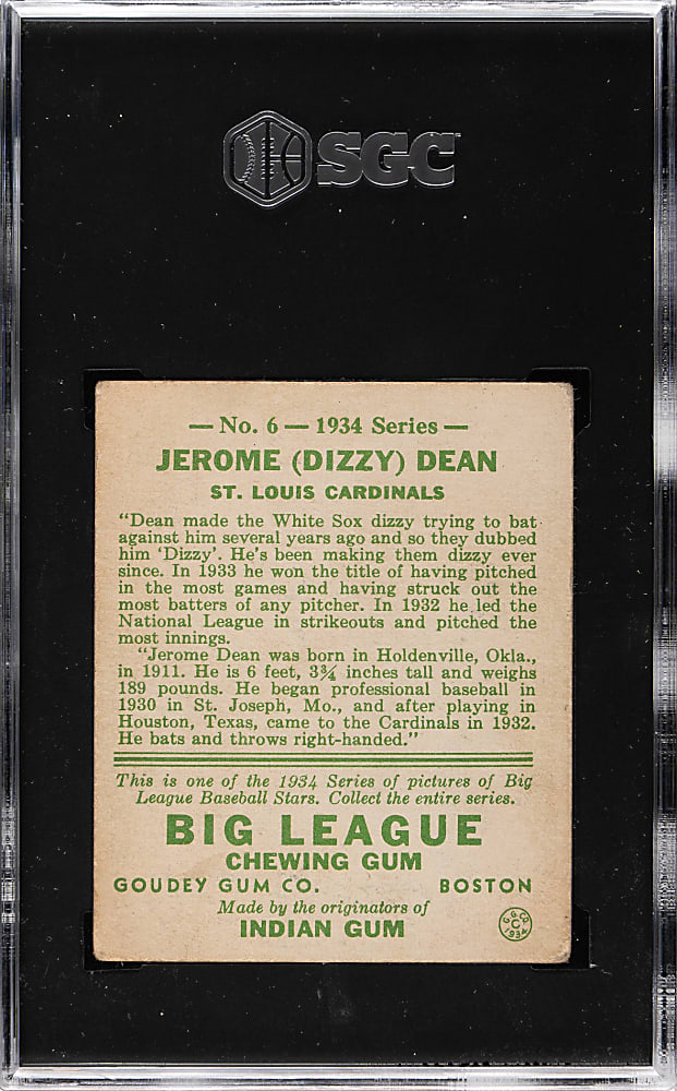 1934 R320 Goudey #6 Dizzy Dean SGC GOOD 2