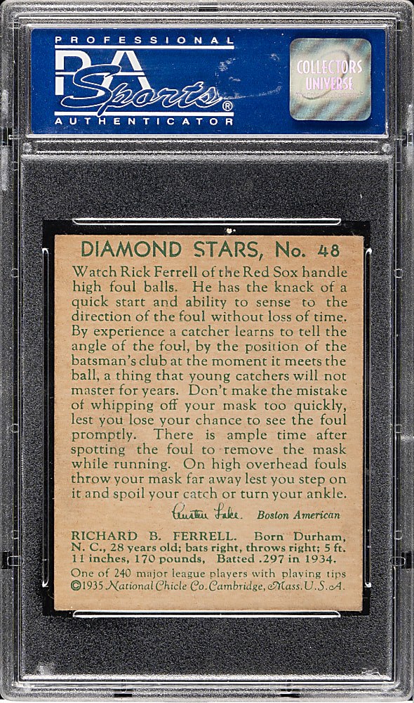1934-1936 R327 Diamond Stars #48 Rick Ferrell PSA EX-MT 6