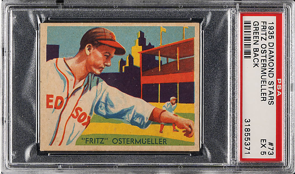 1934-1936 R327 Diamond Stars #73 Fritz Ostermueller (1935 Green Back) PSA EX 5