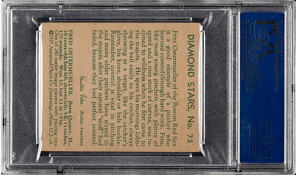 1934-1936 R327 Diamond Stars #73 Fritz Ostermueller (1935 Green Back) PSA EX 5