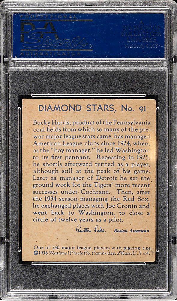 1934-1936 R327 Diamond Stars #91 Bucky Harris PSA VG-EX 4