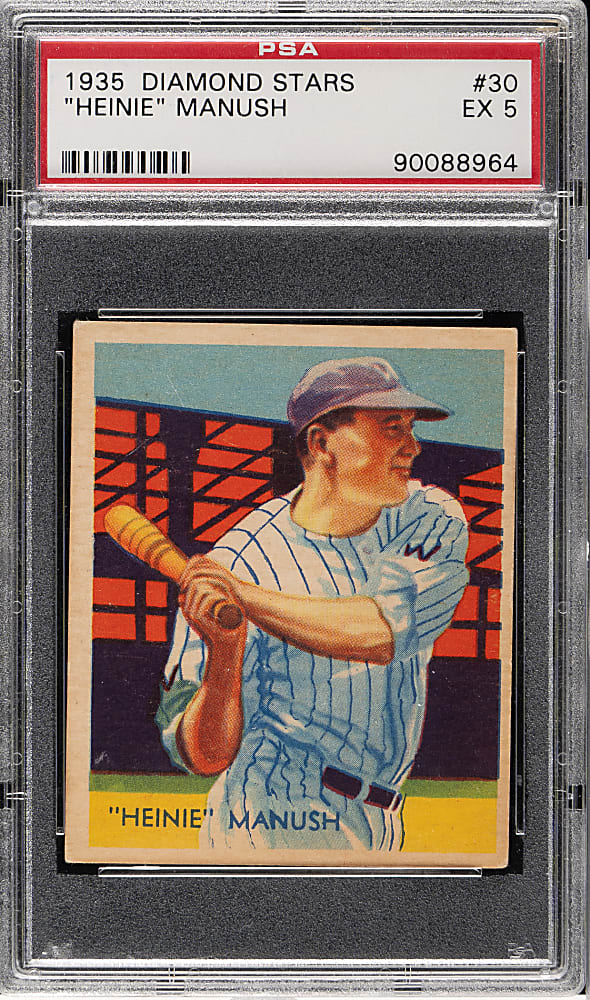 1934-1936 R327 Diamond Stars #30 Heinie Manush "W" on Sleeve (1935 Green Back) PSA EX 5