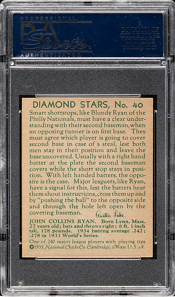 1934-1936 R327 Diamond Stars #40 Blondy Ryan PSA EX-MT 6