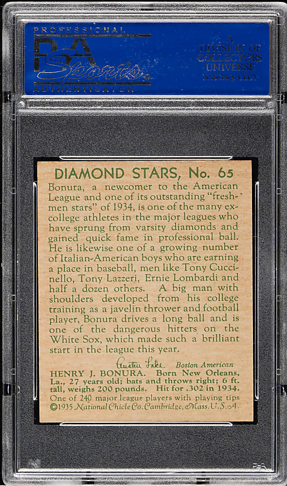 1934-1936 R327 Diamond Stars #65 Zeke Bonura PSA NM 7