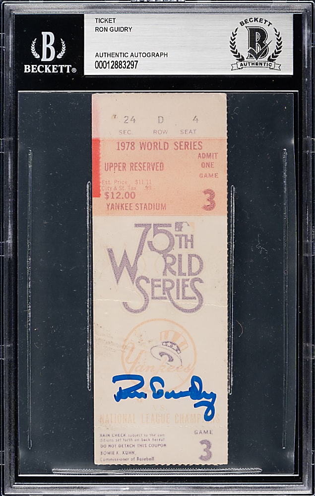 1978 New York Yankees (vs. Los Angeles Dodgers) World Series Game 3 Full Ticket Signed by Ron Guidry - Beckett