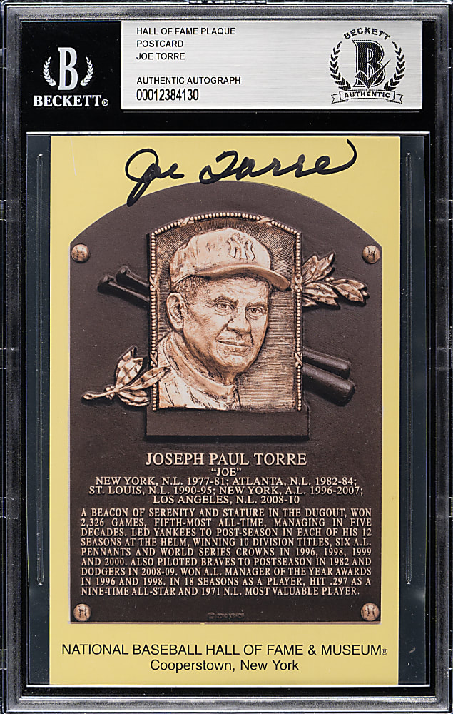 Joe Torre Signed Yellow Hall of Fame Postcard - Beckett