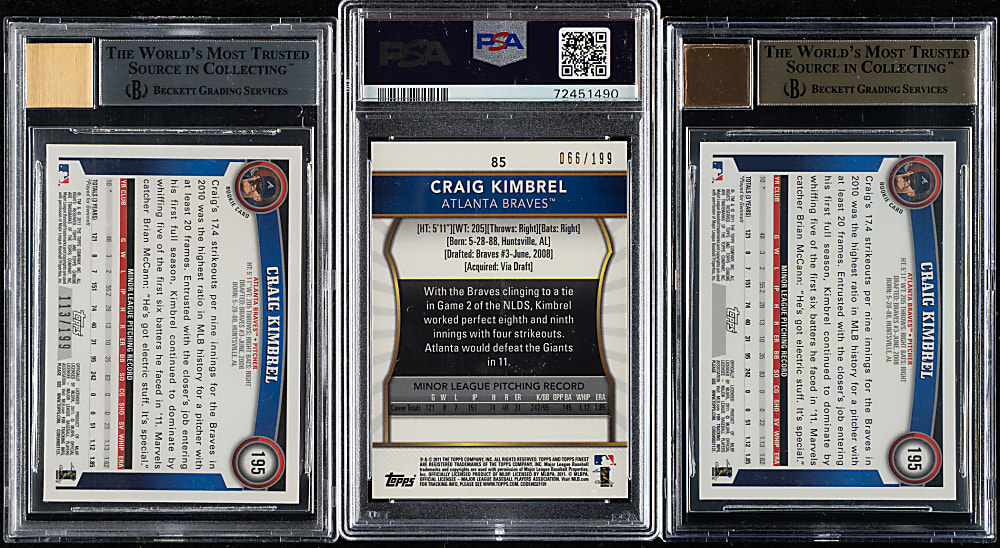 2011 Topps Chrome Autographs and Topps Finest Craig Kimbrel PSA- and BGS-Graded Trio