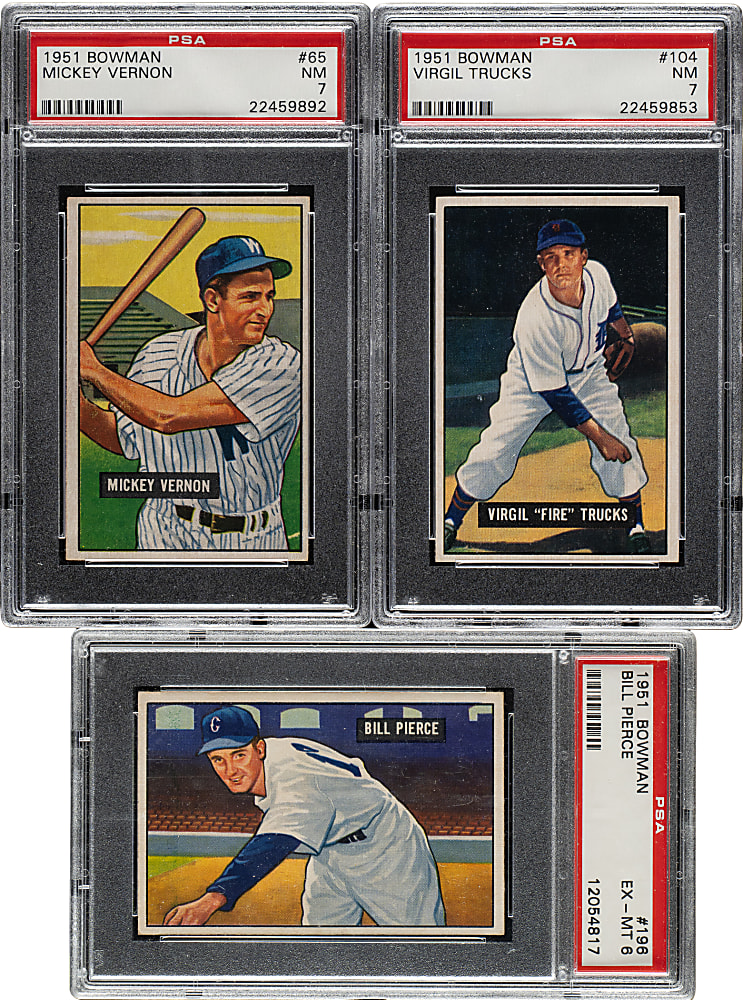 1951 Bowman PSA-Graded Trio: Mickey Vernon, Virgil Trucks, and Bill Pierce