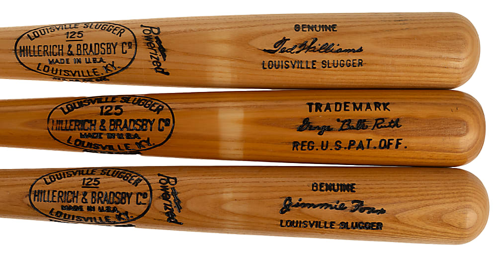Jimmie Foxx, Babe Ruth, and Ted Williams Store-Model Bat Trio