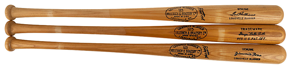 Jimmie Foxx, Babe Ruth, and Ted Williams Store-Model Bat Trio