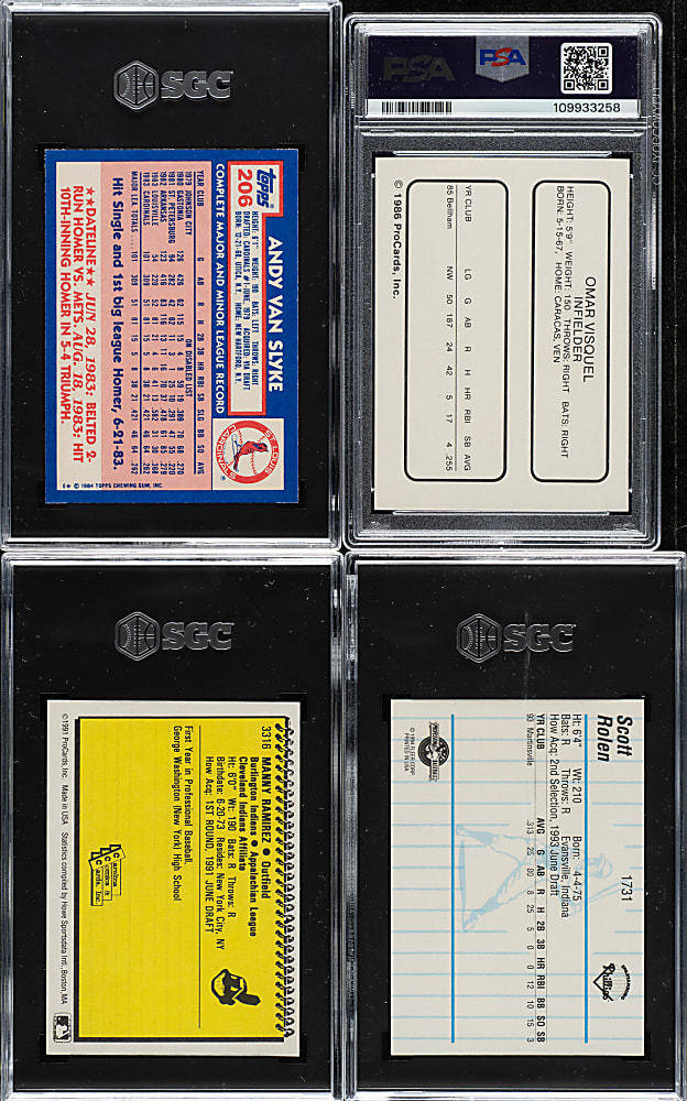 1984 to 1994 Topps Tiffany and Procards PSA- and SGC-Graded Collection (4)