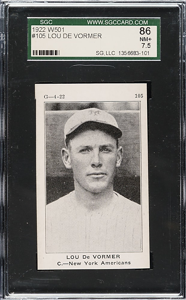 1922 W501 #105 Lou De Vormer SGC NM+ 86