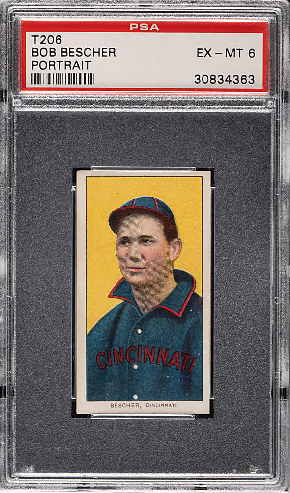 1909-1911 T206 White Border Bob Bescher Portrait PSA EX-MT 6