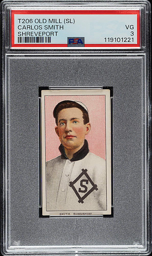 1909-1911 T206 White Border Carlos Smith Southern Leaguer PSA VG 3 - Old Mill Back