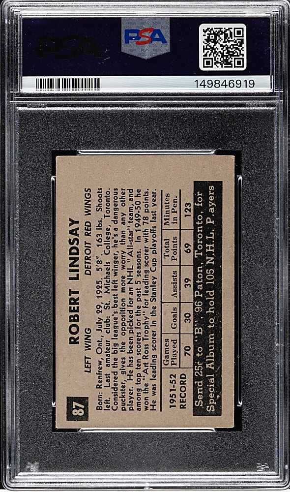 1952-1953 Parkhurst Hockey #87 Ted Lindsay PSA VG 3