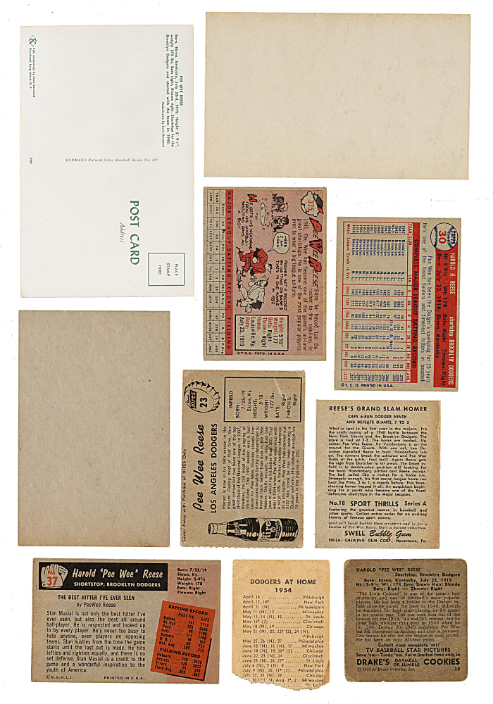 1947 to 1958 Pee Wee Reese Collection (10) Including Drake's Cookies, Swell Sport Thrills, and Hires Root Beer