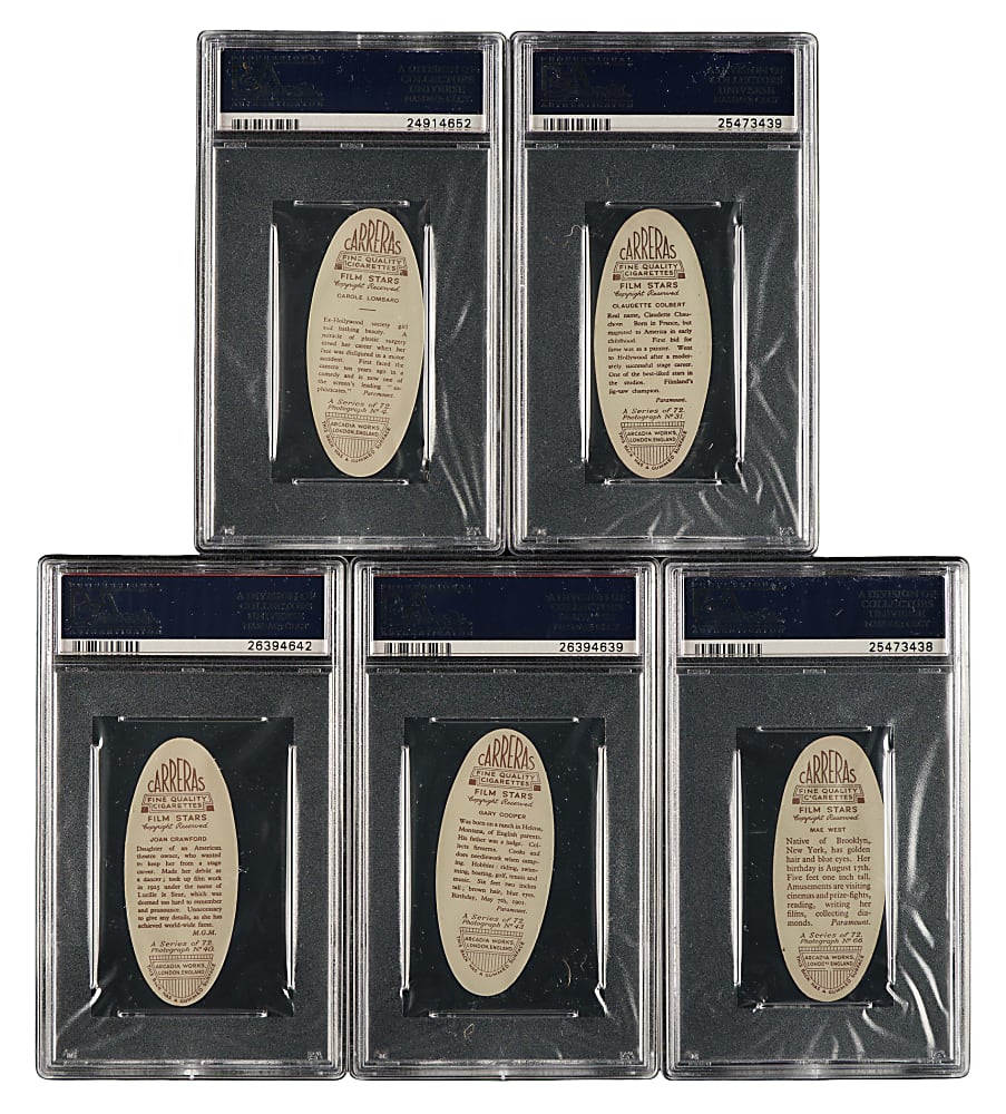 1934 Carreras Ltd., "Film Stars" PSA-Graded Collection (5)