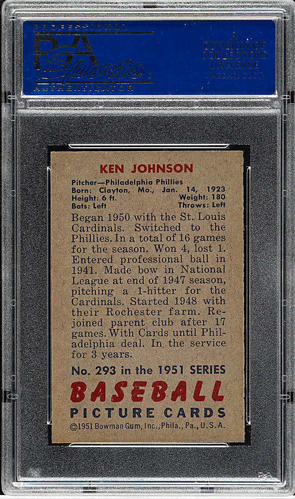 1951 Bowman #293 Ken Johnson PSA NM-MT 8