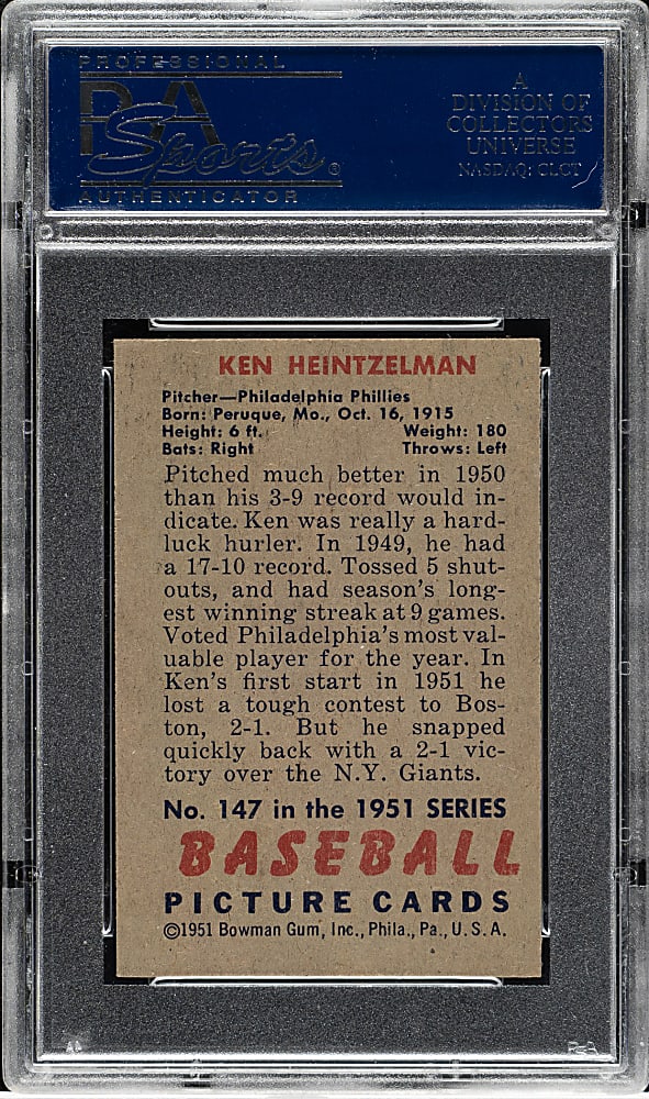 1951 Bowman #147 Ken Heintzelman PSA NM-MT 8