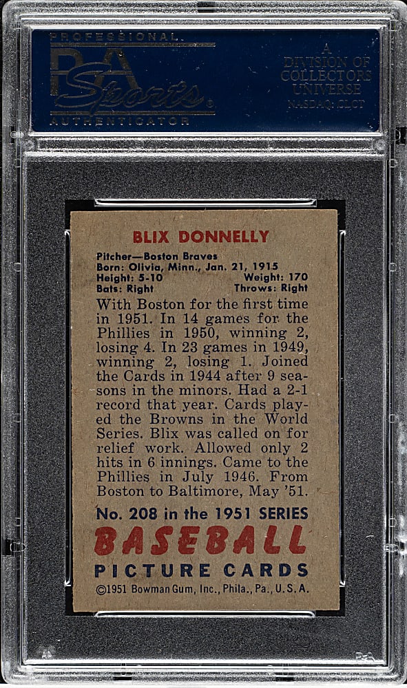 1951 Bowman #208 Blix Donnelly PSA NM-MT 8
