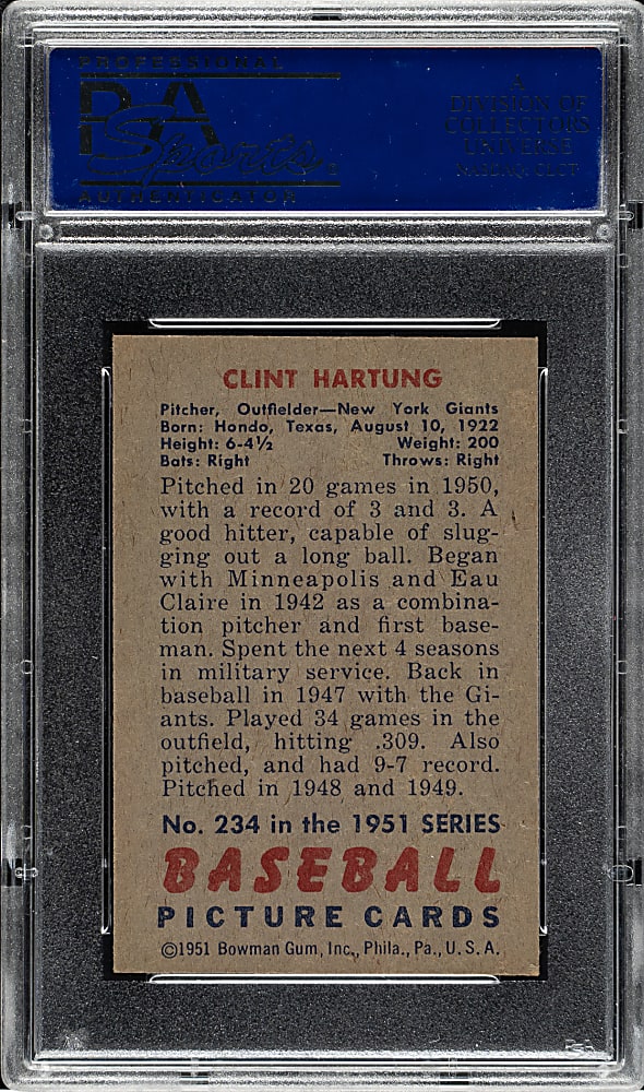 1951 Bowman #234 Clint Hartung PSA NM-MT 8