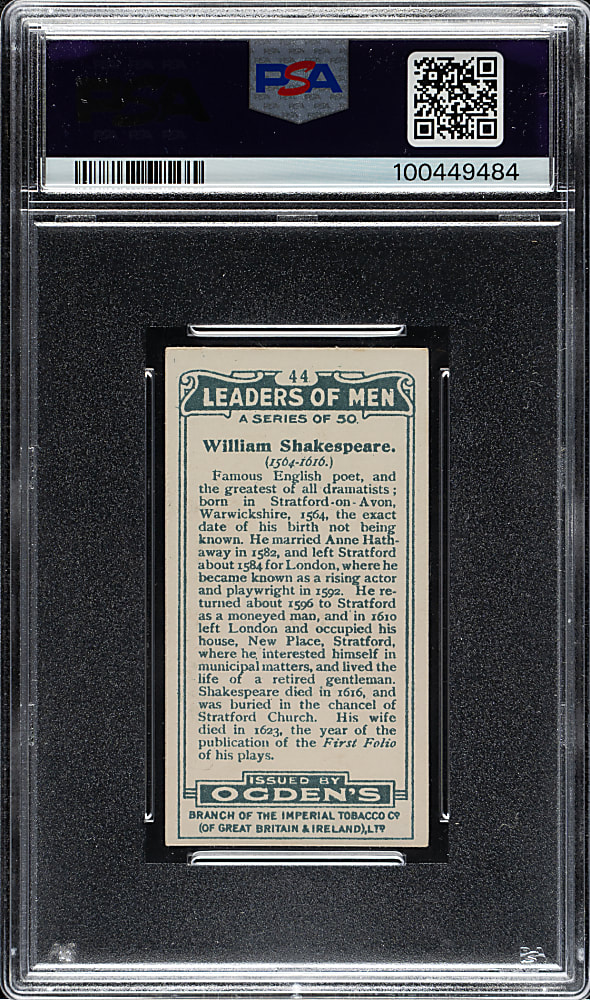 1924 Ogden's Ltd "Leaders of Men" #44 William Shakespeare PSA NM 7
