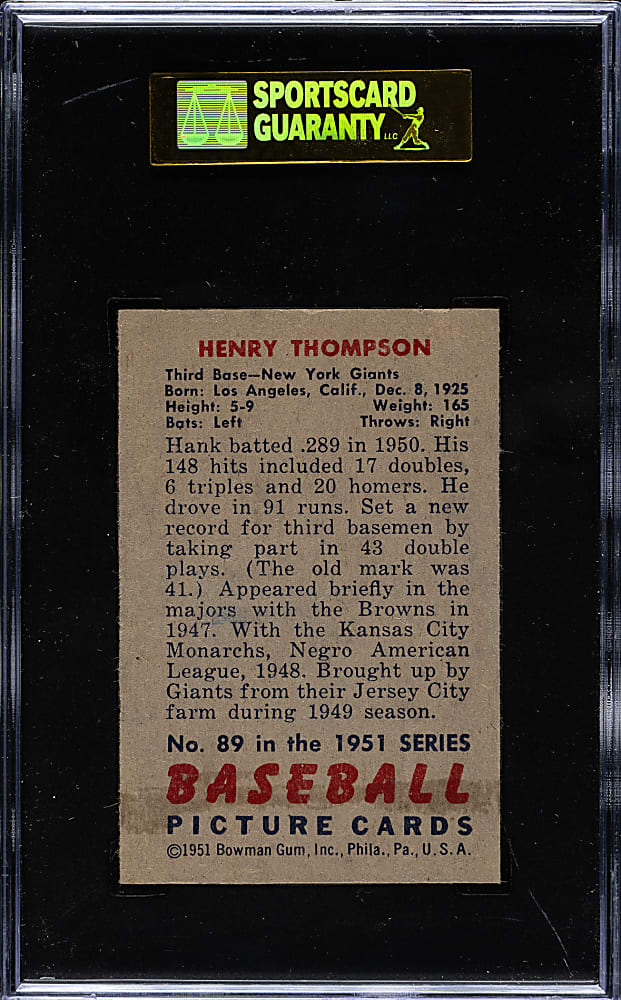 1951 Bowman #89 Henry Thompson SGC NM 84