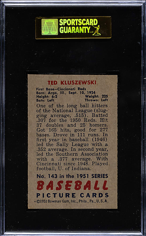 1951 Bowman #143 Ted Kluszewski SGC NM/MT 88