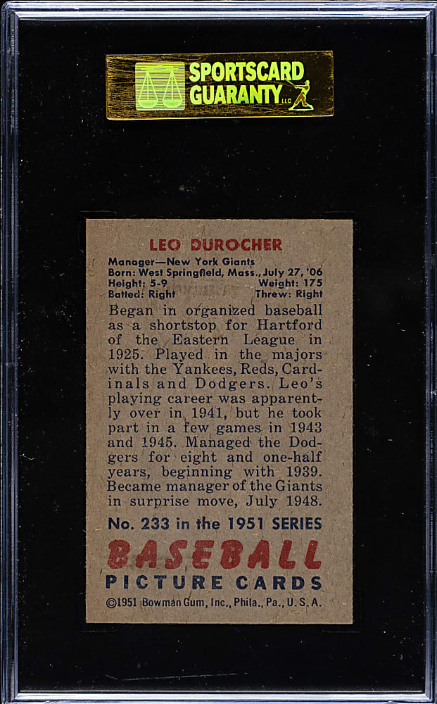 1951 Bowman #233 Leo Durocher SGC NM 84